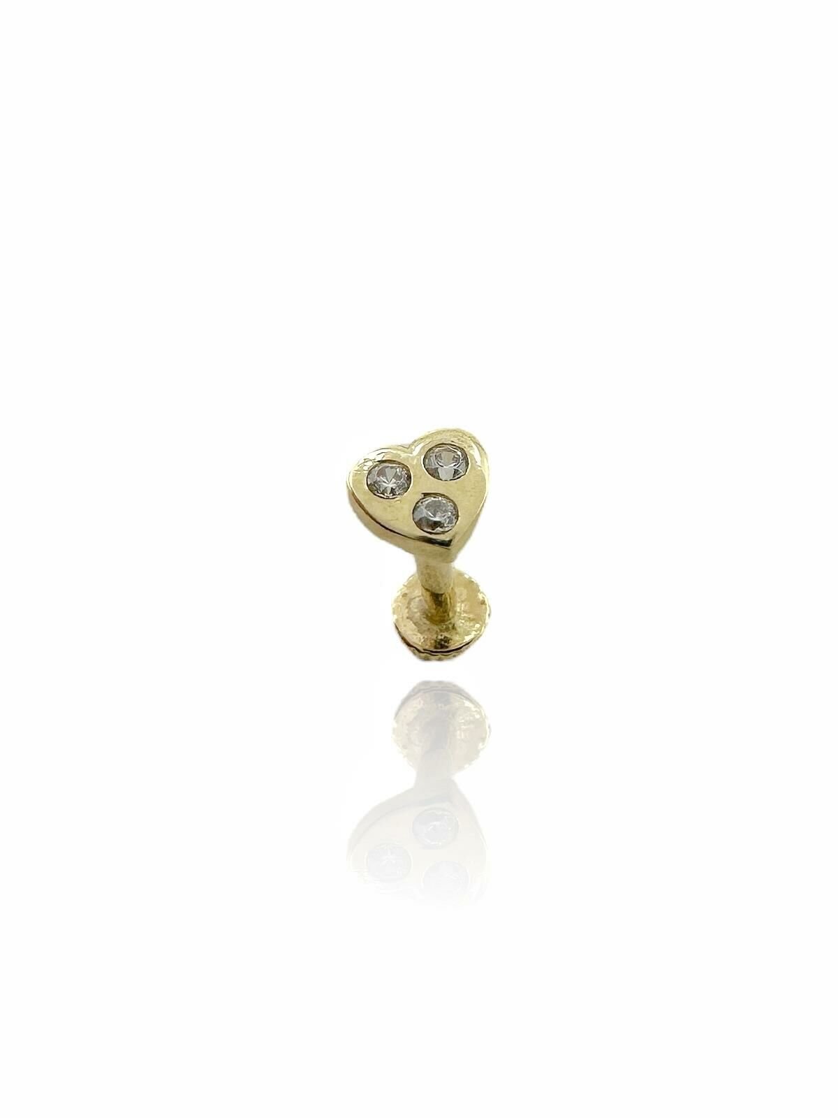 Üç Taş Kalp Tragus Küpe 14 Ayar Altın