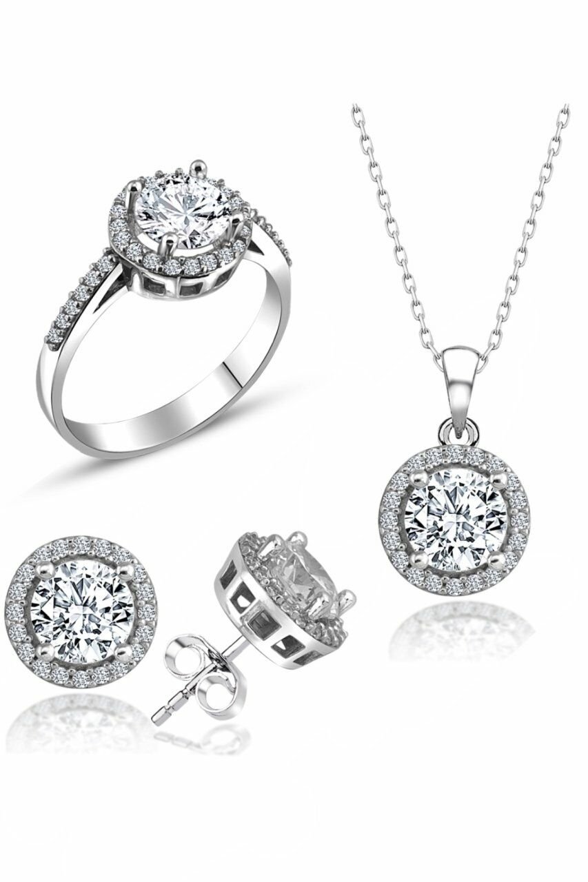 Sertifikalı Swarovski Özel Modeli Tektaş 925 Gümüş Set Takım