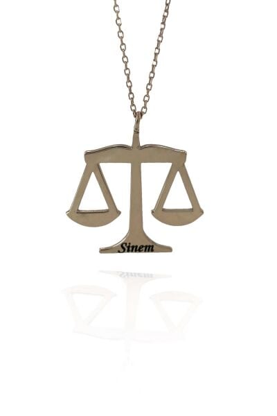 Adalet Terazisi İsim Yazılı  925 Gümüş Kolye