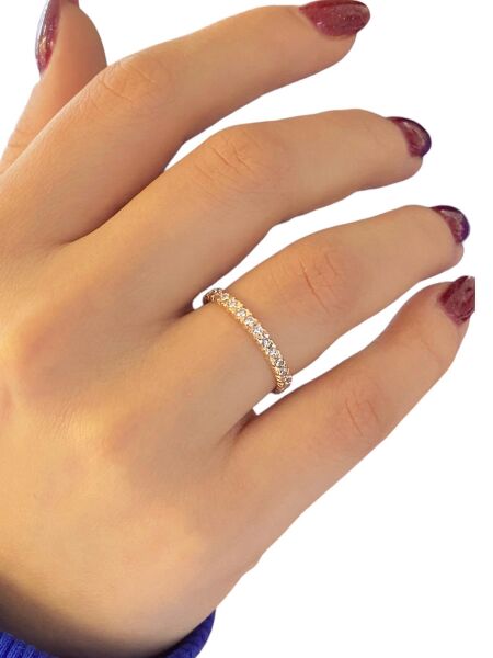 Tek Sıra Tamtur Zirkon Taşlı 14 Ayar Rose Altın Yüzük