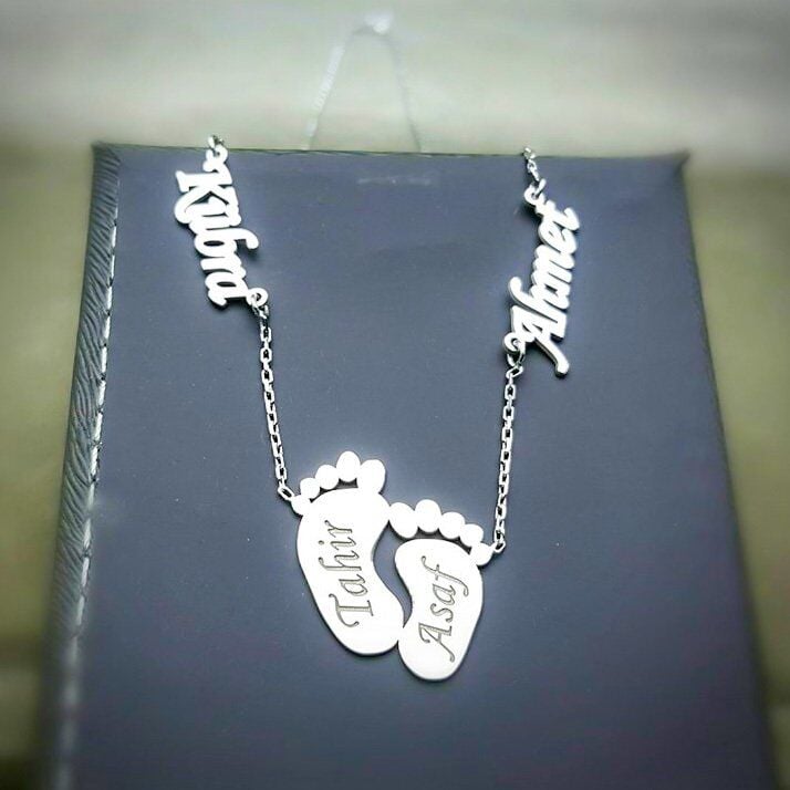 Dört 4 İsimli İlk Adım Kolyesi Aile Kolyesi Gümüş Kolye