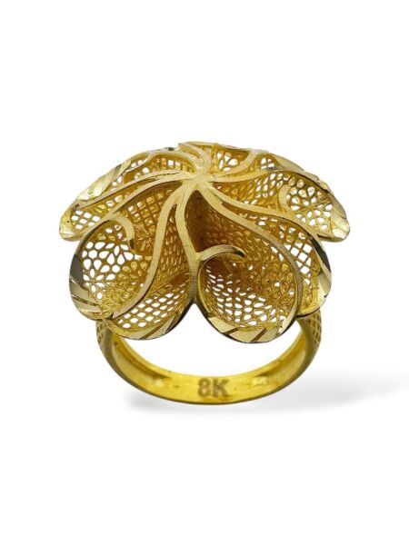 Telkari İşleme Büyük Gül 8 Ayar Altın Yüzük