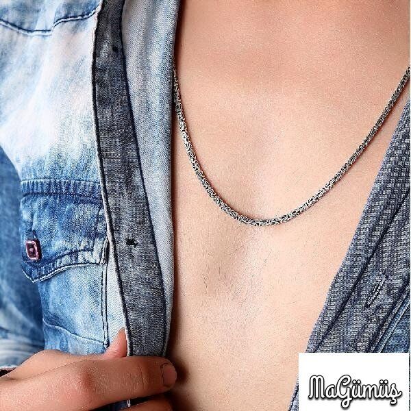 Kral Zinciri Köşeli Gümüş Erkek 60 cm Zincir