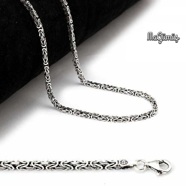 Kral Zinciri Köşeli Gümüş Erkek 60 cm Zincir