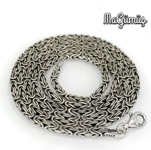 Kral Zinciri Köşeli Gümüş Erkek 60 cm Zincir