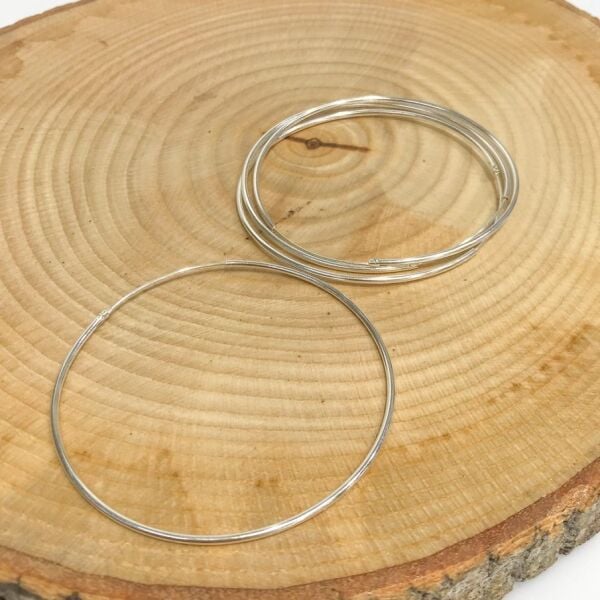 Büyük Boy 6 cm Taşsız Klasik Düz Gümüş Halka Küpe