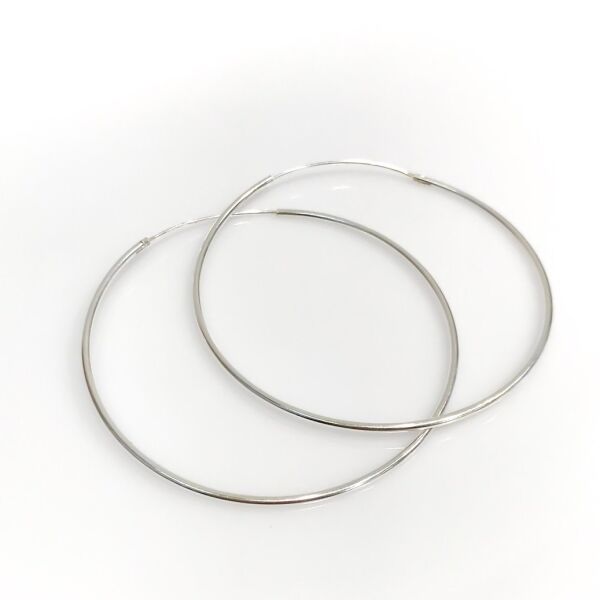 Büyük Boy 6 cm Taşsız Klasik Düz Gümüş Halka Küpe