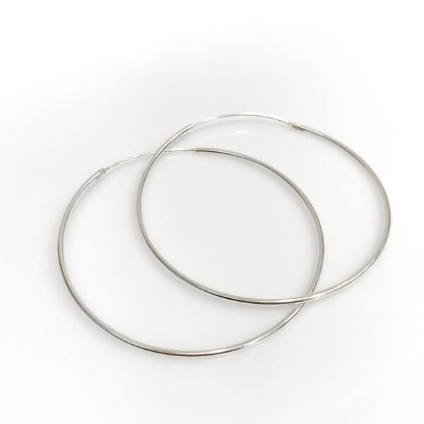 Büyük Boy 6 cm Taşsız Klasik Düz Gümüş Halka Küpe