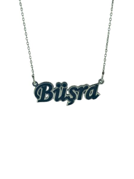 Siyah Mineli Dolgulu İsimli 925 Gümüş İsim Kolye