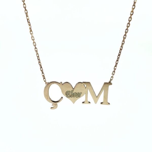 İki Harf Kalp İsimli Kişiye Özel gümüş Kolye