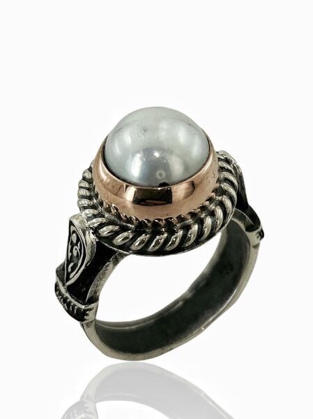 Otantik İnci Taşlı El Üretimi 925 Gümüş Yüzük