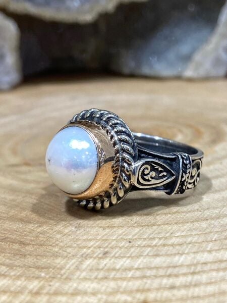 Otantik İnci Taşlı El Üretimi 925 Gümüş Yüzük