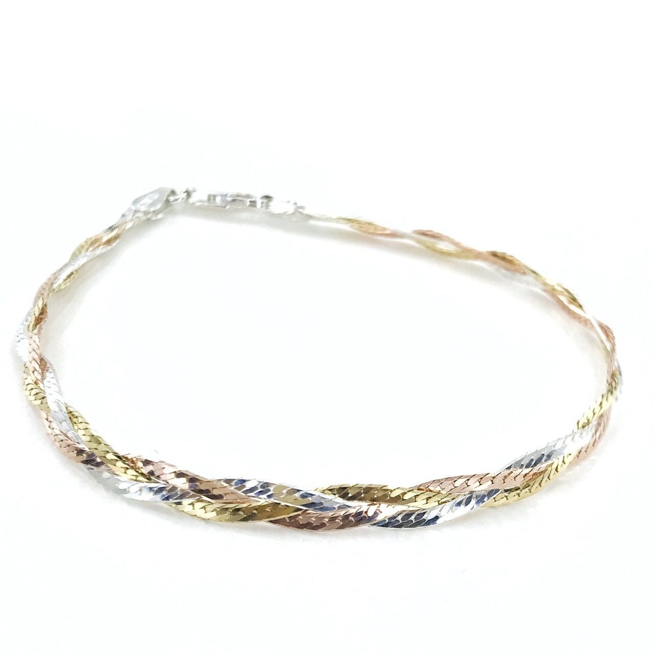 Yassı Örme Kleopatra Nostaljik Gümüş Üç Renk Bileklik