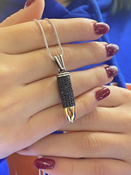 Üst Kalite Özel Tasarım Mermi 925 Ayar Kolye Uzun Zincir 60 cm