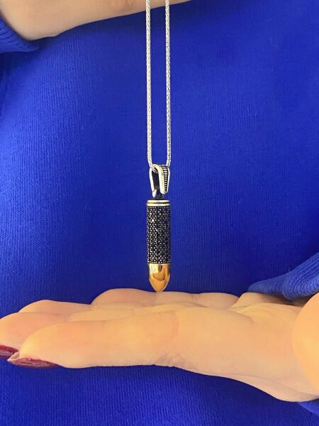 Üst Kalite Özel Tasarım Mermi 925 Ayar Kolye Uzun Zincir 60 cm