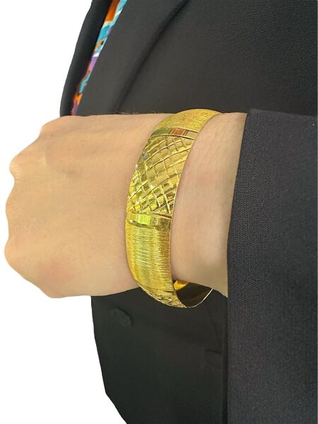 1.5 cm 6.4 Boy 22 Ayar Altın Kaplama 925 Ayar Gümüş Bilezik