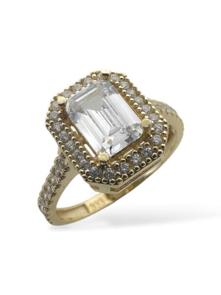 Taşlı Baget Zirkon Pırlanta Modeli 8 Ayar Altın Yüzük