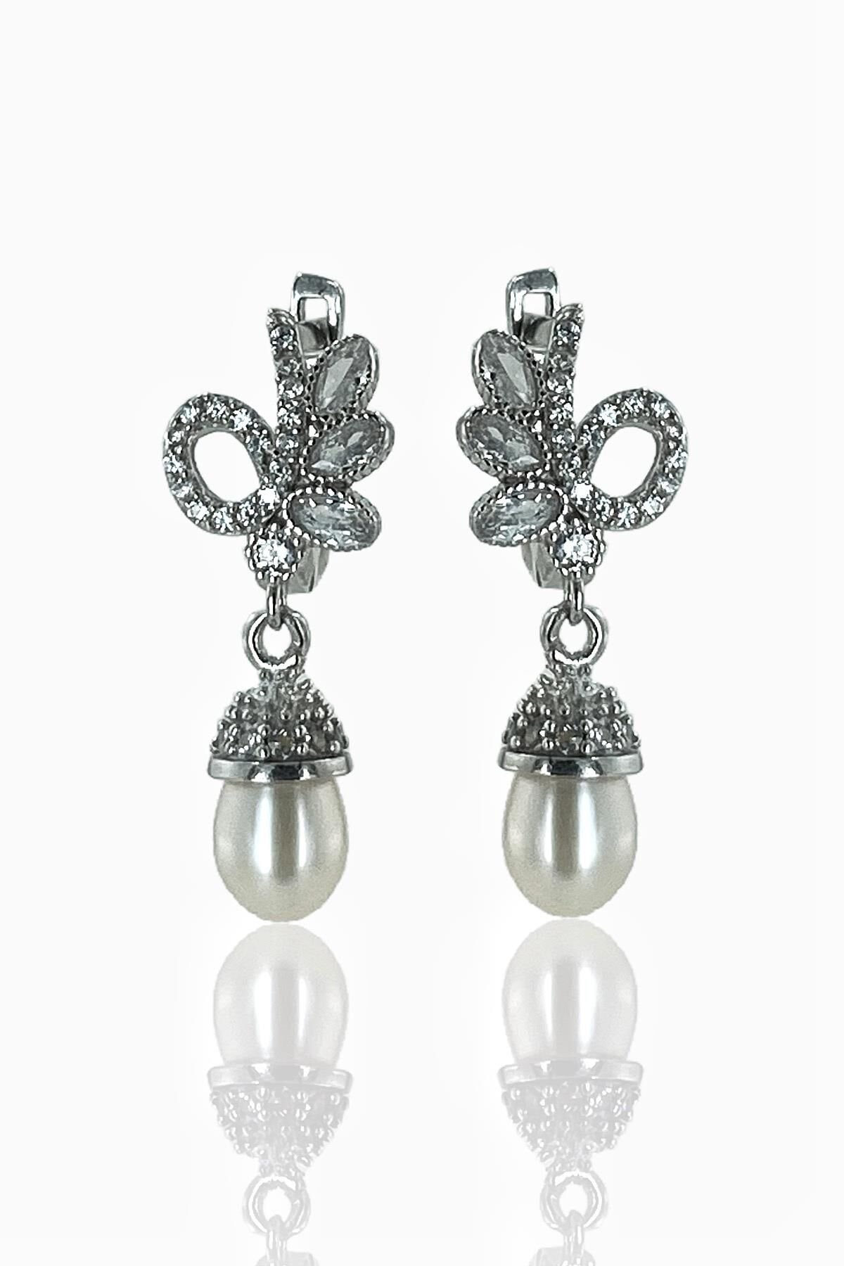 Yeni Model Markiz Zirkon İnci 925 Gümüş Küpe