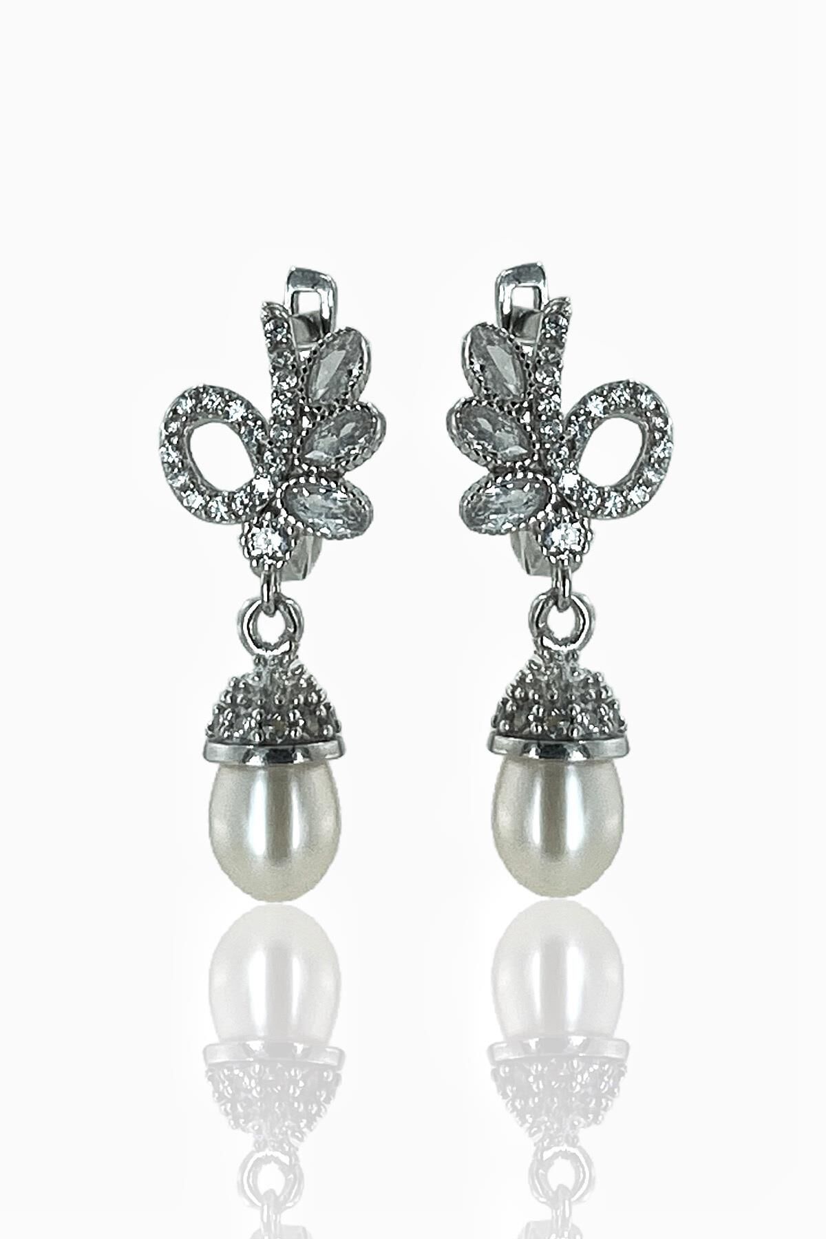 Yeni Model Markiz Zirkon İnci 925 Gümüş Küpe