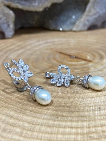 Yeni Model Markiz Zirkon İnci 925 Gümüş Küpe