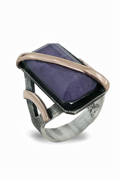 Doğal Ametist El Üretim Özel Kalite 925 Gümüş Yüzük