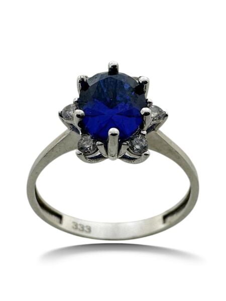 Oval Safir Taşlı Pırlanta Model Beyaz Altın Yüzük