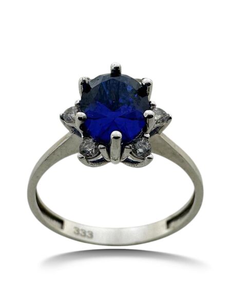 Oval Safir Taşlı Pırlanta Model Beyaz Altın Yüzük