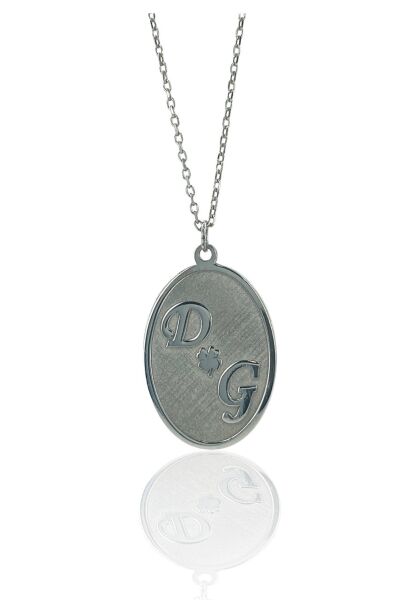 İki Harf Yonca Kişiye Özel Oval Tasarım 925 Gümüş Kolye