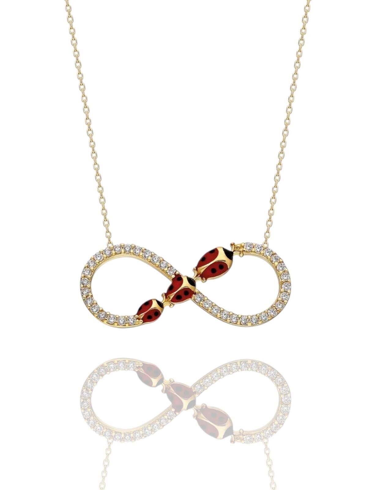 Üç Uğur Böceği Sonsuzluk İçinde Çok Güzel  14 Ayar Altın Kolye