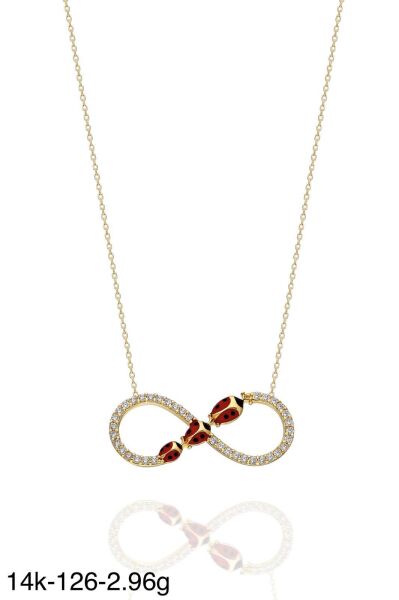 Üç Uğur Böceği Sonsuzluk İçinde Çok Güzel  14 Ayar Altın Kolye