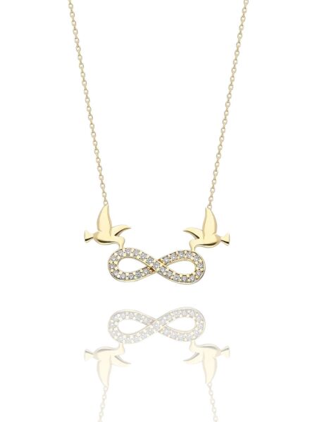 İki Güvercin Sonsuzluk Çok Şık 14 Ayar Altın Kolye