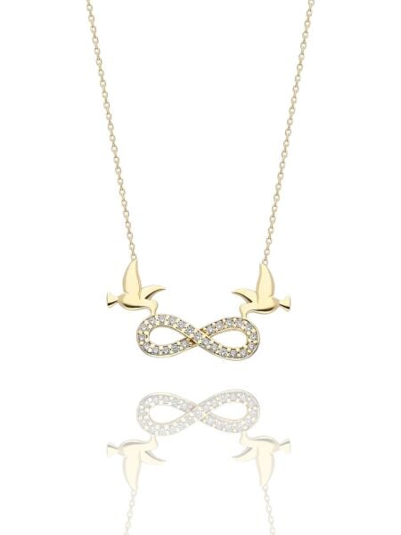 İki Güvercin Sonsuzluk Çok Şık 14 Ayar Altın Kolye