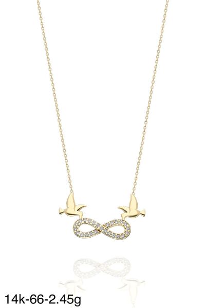 İki Güvercin Sonsuzluk Çok Şık 14 Ayar Altın Kolye