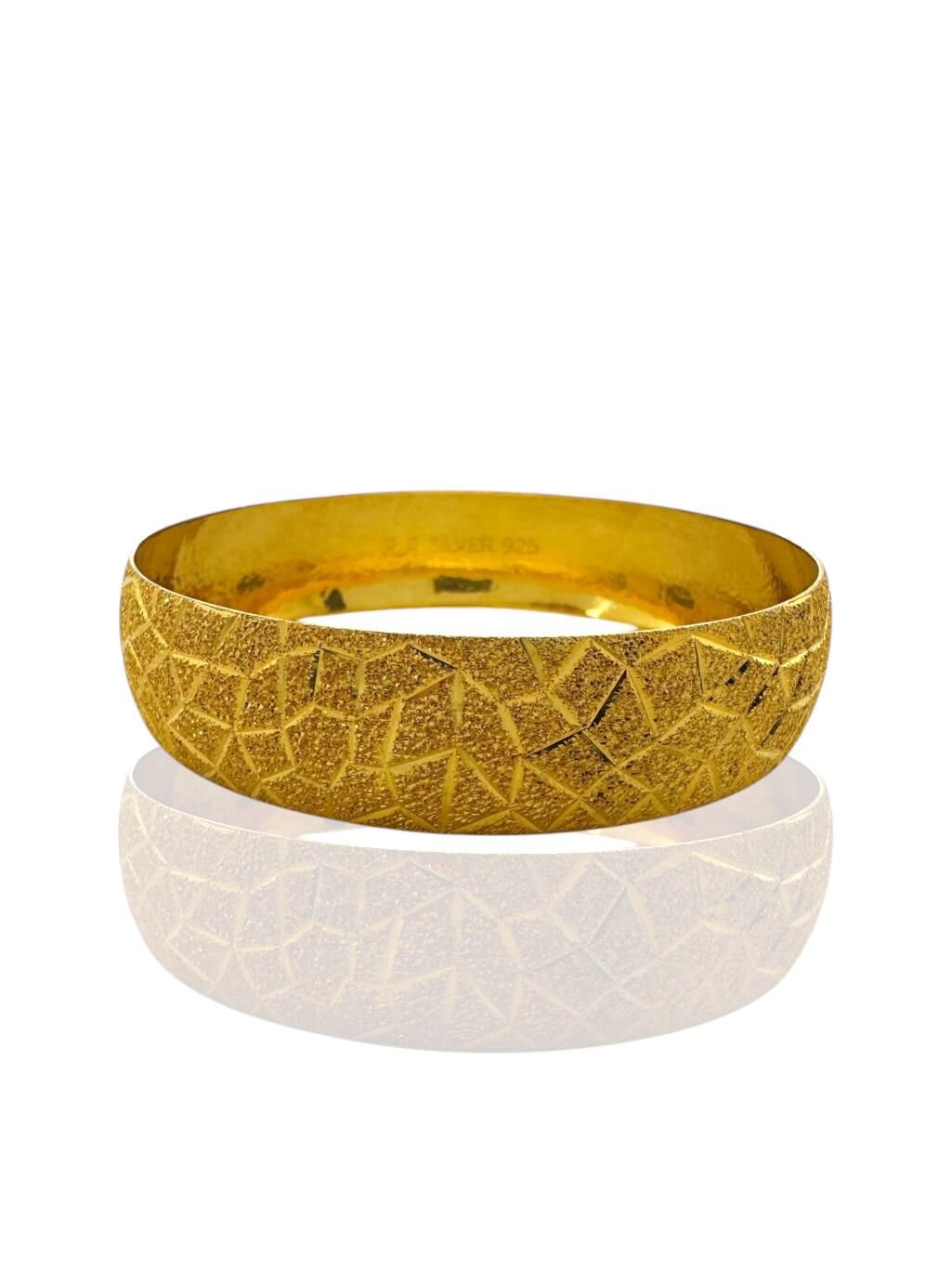 22 Ayar Altın Kaplama 15 mm Cam Kırığı Model 925 Ayar Gümüş Bilezik