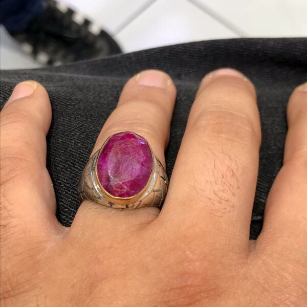 Doğal Yakut Taş El Üretimi Gümüş Erkek Yüzük