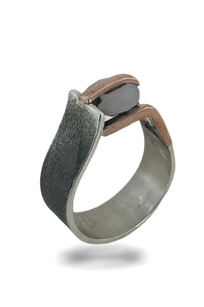 El Üretim Pink Kuvars Taş 925 Gümüş Yüzük