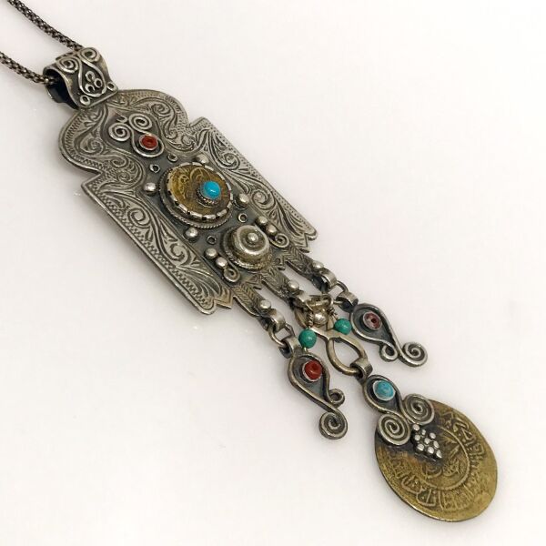 El Üretimi Özel Osmanlı Montür Otantik Gümüş Paralı Kolye