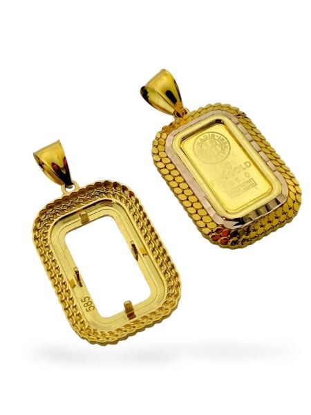 24 Ayar 1 gram Külçe Altın Dahil Çerçeve Kolye Ucu 14 Ayar Altın