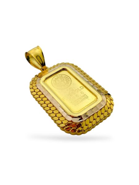 24 Ayar 1 gram Külçe Altın Çerçevesi Kolye Ucu 14 Ayar Altın