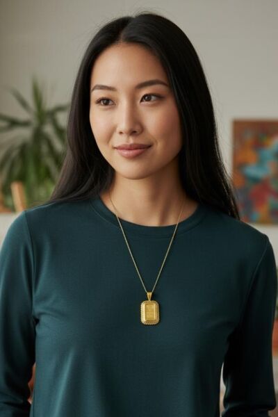 24 Ayar 1 gram Külçe Altın Çerçevesi Kolye Ucu 14 Ayar Altın