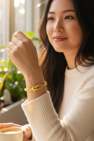 Aşk Düğümü Üst Kalite 14 Ayar Altın Kelepçe Bilezik Bileklik