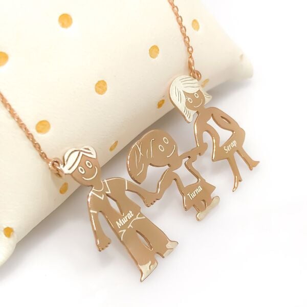 Üç İsimli Anne Baba Çocuk Gümüş Aile İsim Kolye