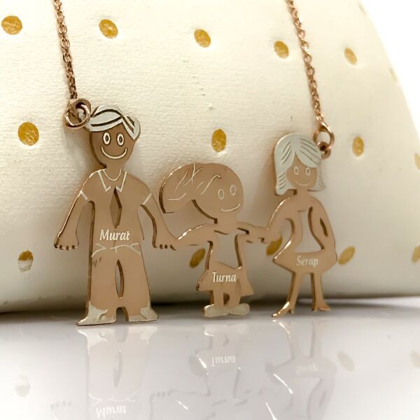 Üç İsimli Anne Baba Çocuk Gümüş Aile İsim Kolye