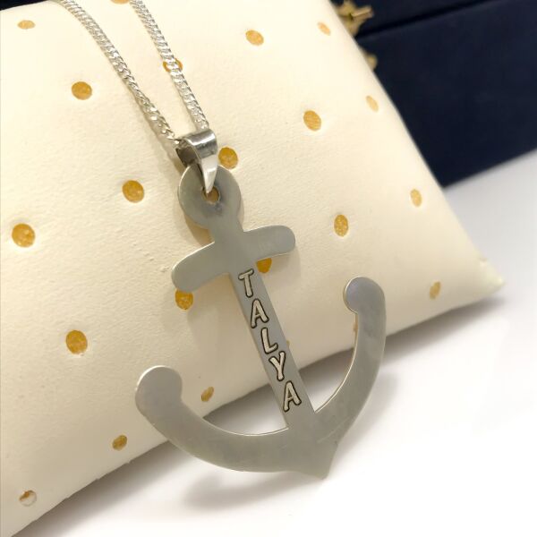 Denizci Çıpa Çapa Özel İsim Yazılı Gümüş Çapa Kolye