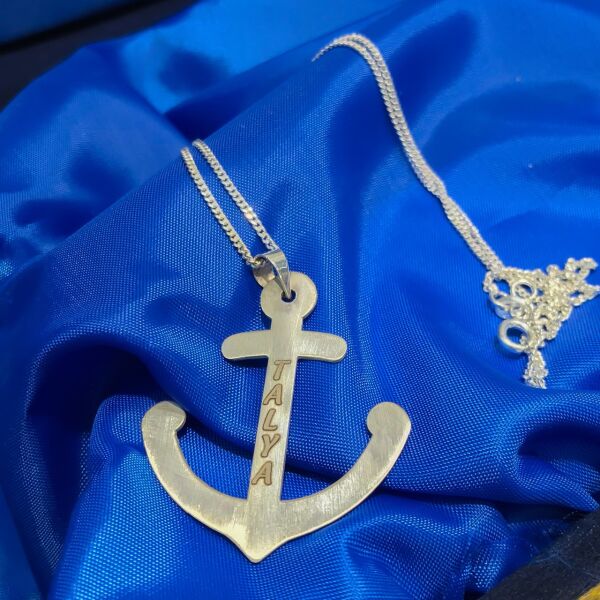 Denizci Çıpa Çapa Özel İsim Yazılı Gümüş Çapa Kolye