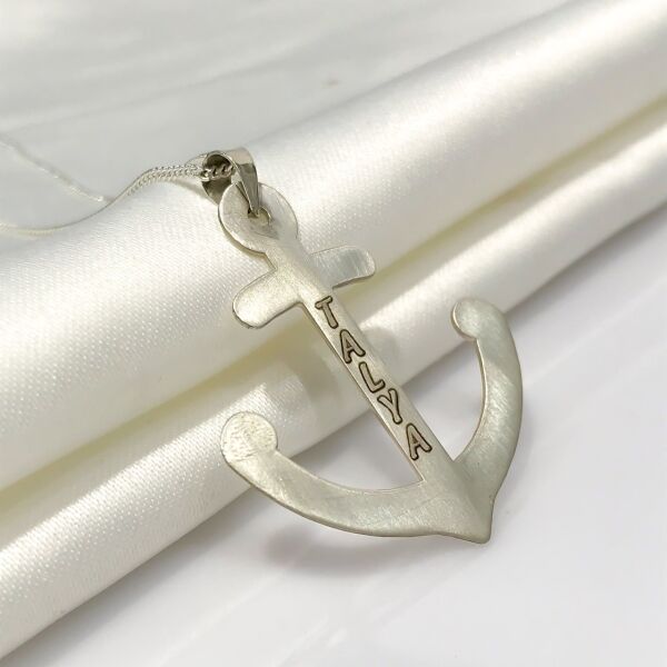 Denizci Çıpa Çapa Özel İsim Yazılı Gümüş Çapa Kolye