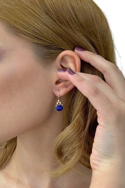 Doğal Safir Taş Oval Kesim Otantik El Üretim 925 Gümüş Küpe