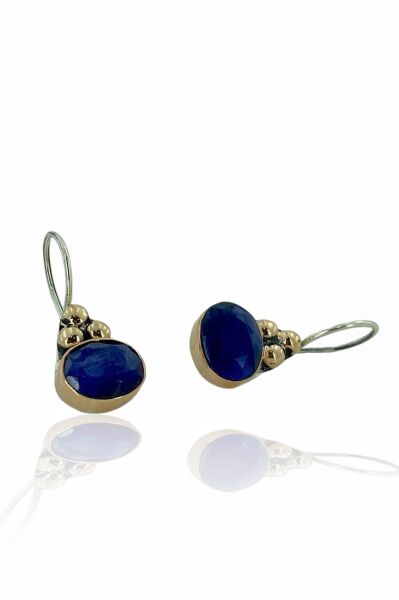 Doğal Safir Taş Oval Kesim Otantik El Üretim 925 Gümüş Küpe