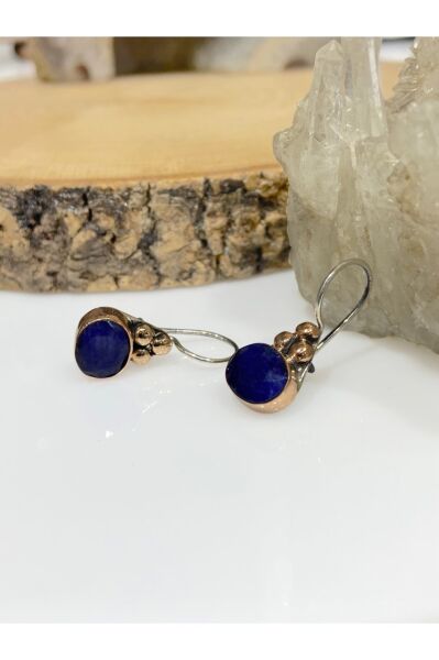 Doğal Safir Taş Oval Kesim Otantik El Üretim 925 Gümüş Küpe