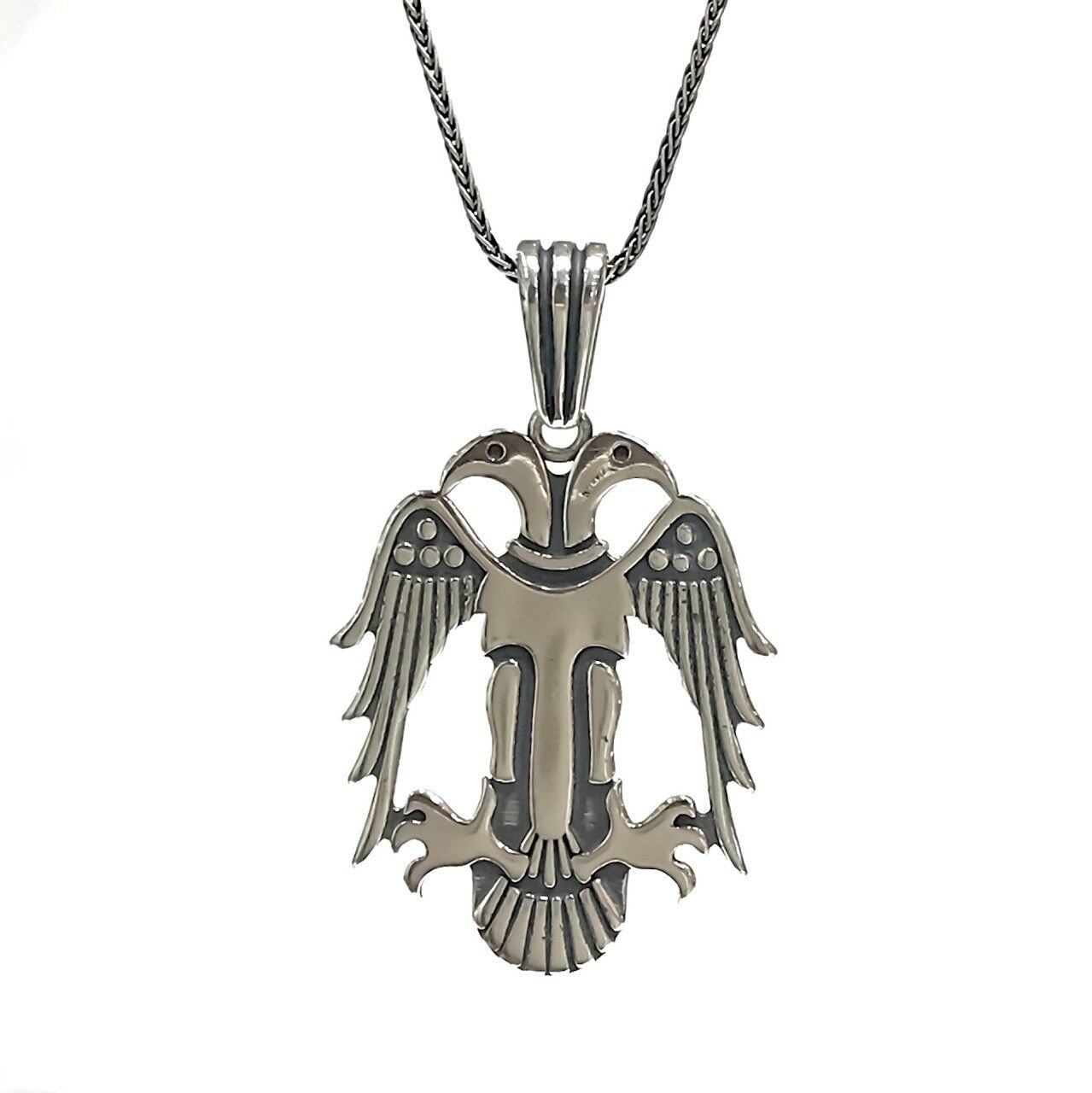 Büyük Çift Başlı Kartal Uzun Zincir Gümüş Erkek Kolye
